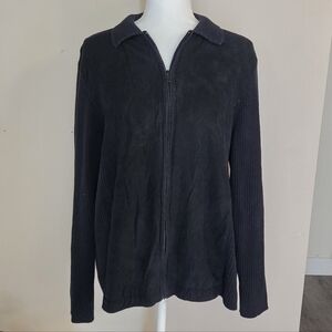 Cubavera Mens Semi-Ribbed Collared Zip Sweater